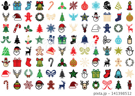 Set of colorful Christmas icons Set of colorful Christmas icons 141398512