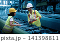 Ai using. Engineers and technicians use AI technology to inspect industrial machinery. Workers using Ai and augmented reality to optimize manufacturing process. Smart factory innovation. Industry tech 141398811