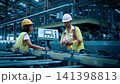 Ai using. Engineers and technicians use AI technology to inspect industrial machinery. Workers using Ai and augmented reality to optimize manufacturing process. Smart factory innovation. Industry tech 141398813
