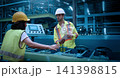 Ai using. Engineers and technicians use AI technology to inspect industrial machinery. Workers using Ai and augmented reality to optimize manufacturing process. Smart factory innovation. Industry tech 141398815