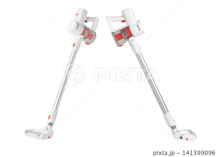 Isolated stick sweeper collection displays innovative battery-powered appliances. 141399096
