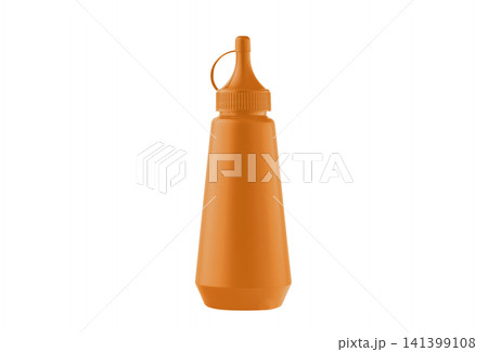 Orange plastic squeeze bottle dispenser isolated on white 141399108