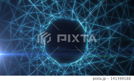 Abstract cyan wireframe network with a glowing circular portal and dark center, symbolizing data systems, cybersecurity, and digital space. Abstract cyan wireframe network with a glowing circular portal and dark center, symbolizing data systems, cybersecurity, and digital space. 141399188