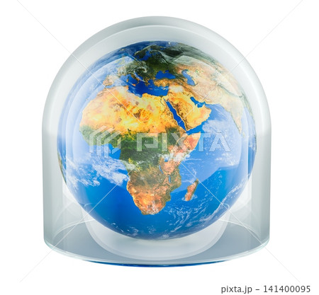 Earth under protective dome for ozone layer protection. 3D rendering Earth under protective dome for ozone layer protection. 3D rendering 141400095