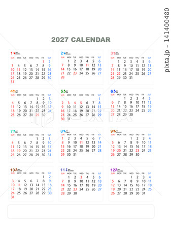 2027年日本の祝祭日年間カレンダー シンプルなデザイン 12ヶ月一覧 2027年日本の祝祭日年間カレンダー シンプルなデザイン 12ヶ月一覧 141400480