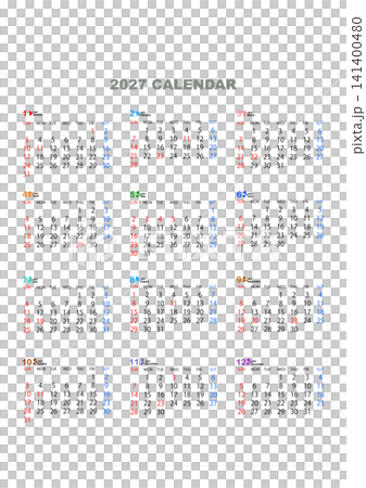 2027年日本の祝祭日年間カレンダー シンプルなデザイン 12ヶ月一覧 2027年日本の祝祭日年間カレンダー シンプルなデザイン 12ヶ月一覧 141400480