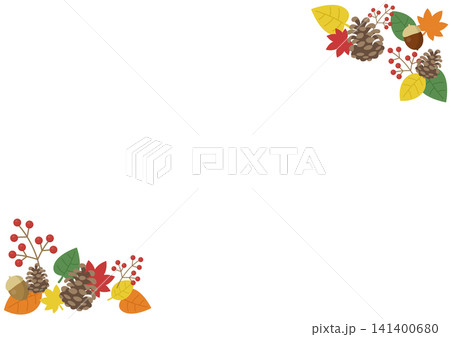 秋の植物 松ぼっくりと紅葉の対角コーナーフレーム背景 どんぐりや赤い実の秋のコピースペース素材 秋の植物 松ぼっくりと紅葉の対角コーナーフレーム背景 どんぐりや赤い実の秋のコピースペース素材 141400680