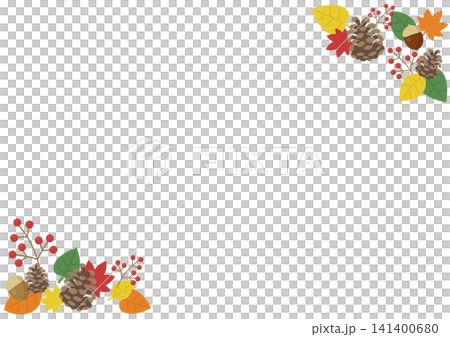 秋の植物 松ぼっくりと紅葉の対角コーナーフレーム背景 どんぐりや赤い実の秋のコピースペース素材 秋の植物 松ぼっくりと紅葉の対角コーナーフレーム背景 どんぐりや赤い実の秋のコピースペース素材 141400680