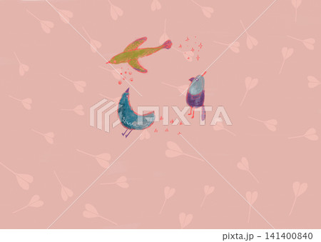 3羽のユニークでカラフルな鳥のバナー おしゃれなイラスト背景 141400840