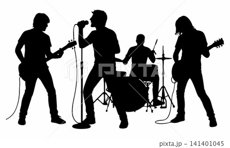 A vector silhouette of a rock band performing at a live concert. A vector silhouette of a rock band performing at a live concert. 141401045