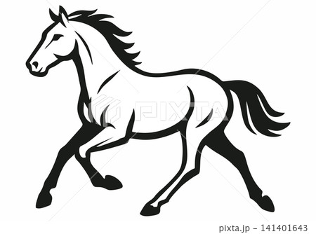 Black-and-white vector illustration of a running horse. Black-and-white vector illustration of a running horse. 141401643