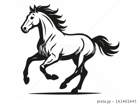 Black-and-white vector illustration of a running horse. Black-and-white vector illustration of a running horse. 141401645