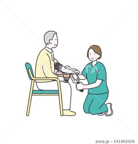 在宅看護で血圧測定をする看護師のイラスト素材 在宅看護で血圧測定をする看護師のイラスト素材 141402029