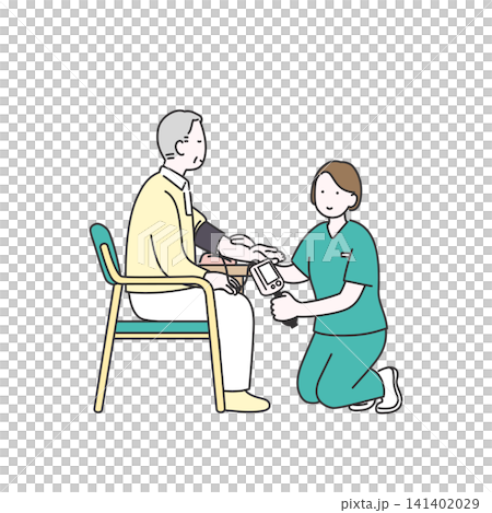 在宅看護で血圧測定をする看護師のイラスト素材 在宅看護で血圧測定をする看護師のイラスト素材 141402029