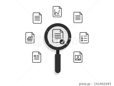 magnifying glass searching and verifying the correct document file icon magnifying glass searching and verifying the correct document file icon 141402045