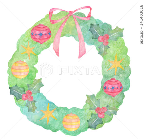水彩で描いたクリスマスリース 水彩で描いたクリスマスリース 141403016
