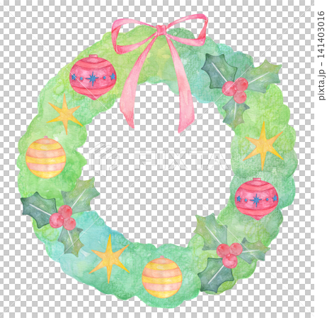 水彩で描いたクリスマスリース 水彩で描いたクリスマスリース 141403016