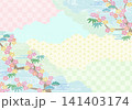 梅と霞の和風背景 141403174