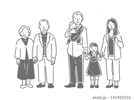 笑顔で立っている家族 シンプルでお洒落な線画イラスト 笑顔で立っている家族 シンプルでお洒落な線画イラスト 141403318