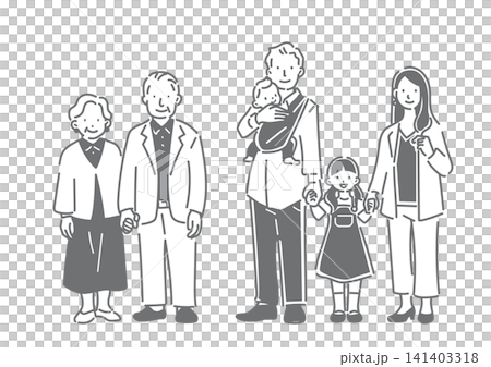 笑顔で立っている家族 シンプルでお洒落な線画イラスト 笑顔で立っている家族 シンプルでお洒落な線画イラスト 141403318