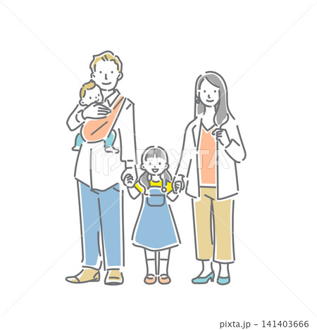 笑顔で立っている家族 シンプルでお洒落な線画イラスト 笑顔で立っている家族 シンプルでお洒落な線画イラスト 141403666