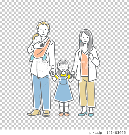 笑顔で立っている家族 シンプルでお洒落な線画イラスト 笑顔で立っている家族 シンプルでお洒落な線画イラスト 141403666