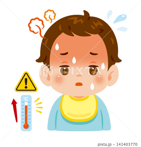 熱がある男の子の赤ちゃん 上半身イラスト 熱がある男の子の赤ちゃん 上半身イラスト 141403770