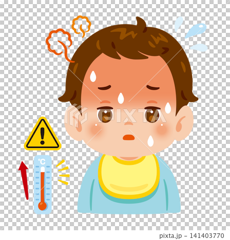 Illustration of a baby boy with a fever (upper body) 141403770