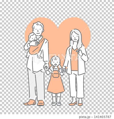 笑顔で立っている若い家族 シンプルでお洒落な線画イラスト 笑顔で立っている若い家族 シンプルでお洒落な線画イラスト 141403787