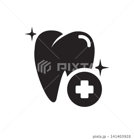 Shiny Tooth With Medical Cross Icon Representing Dental Health 141403928