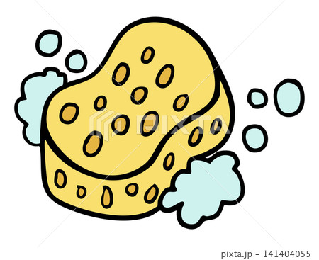 Hand drawn sponge with bubbles cartoon for toiletry, bathroom, home, house, body scrubber, vanity, lifestyle, morning routine, washroom, cleaning, department store, grocery, supermarket, market, icon Hand drawn sponge with bubbles cartoon for toiletry, bathroom, home, house, body scrubber, vanity, lifestyle, morning routine, washroom, cleaning, department store, grocery, supermarket, market, icon 141404055