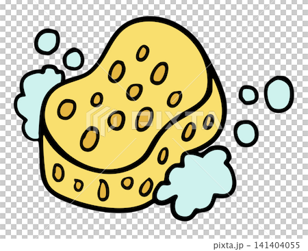 Hand drawn sponge with bubbles cartoon for toiletry, bathroom, home, house, body scrubber, vanity, lifestyle, morning routine, washroom, cleaning, department store, grocery, supermarket, market, icon Hand drawn sponge with bubbles cartoon for toiletry, bathroom, home, house, body scrubber, vanity, lifestyle, morning routine, washroom, cleaning, department store, grocery, supermarket, market, icon 141404055