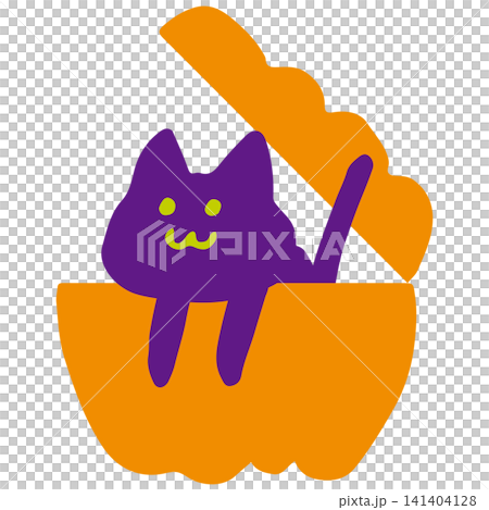 Illustration of a black cat peeking out of a pumpkin - Cute Halloween animal vector material Illustration of a black cat peeking out of a pumpkin - Cute Halloween animal vector material 141404128