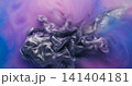 Shimmering mist. Paint cloud. Silver shiny fume dye swirl in purple colorful liquid. Glitter blur curl gray splash texture abstract background. 141404181