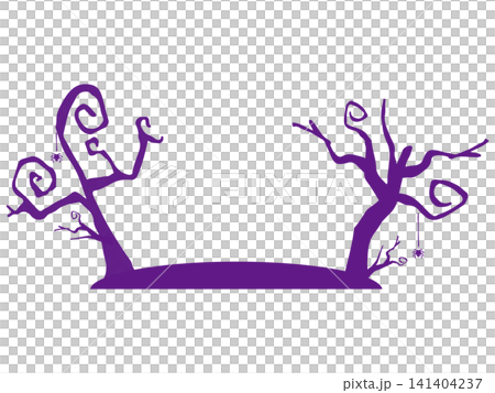 ハロウィンの影絵フッターイラスト シルエットのフレーム背景素材ベクター 141404237