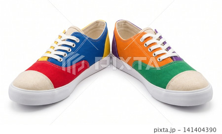 Colorful patchwork style canvas sneakers for casual fashion with multi colored sneakers footwear patchwork colorful sportswear streetwear clothing stitching lifestyle comfortable isolated Colorful patchwork style canvas sneakers for casual fashion with multi colored sneakers footwear patchwork colorful sportswear streetwear clothing stitching lifestyle comfortable isolated 141404390