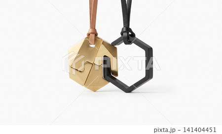 Modern minimalist geometric metal pendants on leather cord necklaces with necklace geometric hexagonal accessory minimalist isolated dangling interlocking abstract wearable ornament Modern minimalist geometric metal pendants on leather cord necklaces with necklace geometric hexagonal accessory minimalist isolated dangling interlocking abstract wearable ornament 141404451