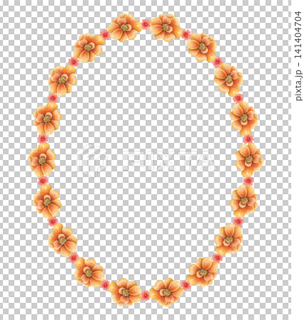 Summer marigold oval wreath watercolor illustration. Hand drawn red flower frame with orange petal around copy space. Decorative design for birthday greeting card. Vintage botanical autumn template. Summer marigold oval wreath watercolor illustration. Hand drawn red flower frame with orange petal around copy space. Decorative design for birthday greeting card. Vintage botanical autumn template. 141404704
