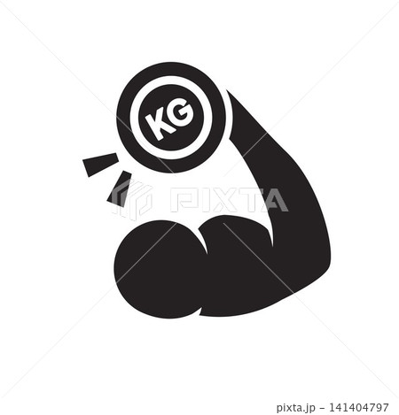 Strong Arm Muscle Icon Vector with Kilogram Weight for Fitness and Strength Training 141404797