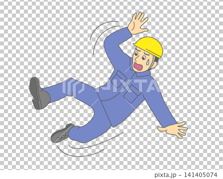 凍結した路面で滑って転倒する作業員のイラスト/スリップ事故・注意喚起・安全教育用ベクター素材 凍結した路面で滑って転倒する作業員のイラスト/スリップ事故・注意喚起・安全教育用ベクター素材 141405074