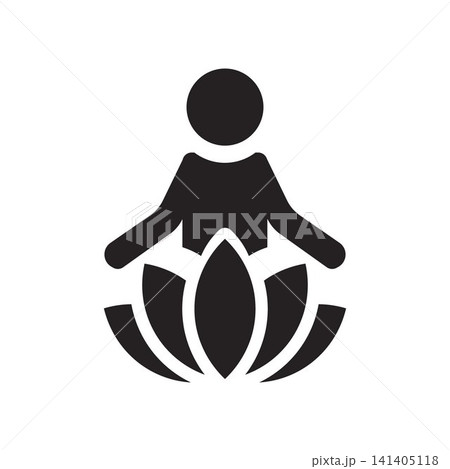 Relaxation Meditation Icon Vector with Lotus Flower for Yoga, Wellness, and Inner Peace Relaxation Meditation Icon Vector with Lotus Flower for Yoga, Wellness, and Inner Peace 141405118