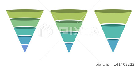 Three Sales Funnel Infographic Templates with Various Steps Three Sales Funnel Infographic Templates with Various Steps 141405222