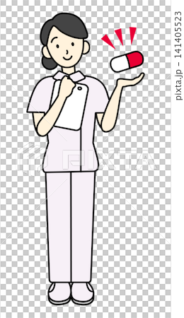 Illustration of a nurse holding a medical questionnaire and suggesting medication (prescription, pharmacy, medication guidance, medical care) Illustration of a nurse holding a medical questionnaire and suggesting medication (prescription, pharmacy, medication guidance, medical care) 141405523