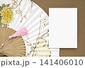 A fan featuring a traditional Korean painting and Copy Space 141406010