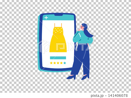 一個女人在智能手機上在線購物的插圖 一個女人在智能手機上在線購物的插圖 141406078