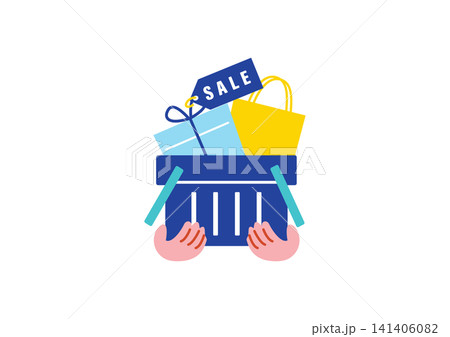 商品が入った買い物かごのイラスト 141406082