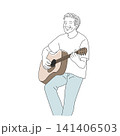 アコースティックギターを演奏して笑顔で楽しむシニア男性のイラスト 141406503