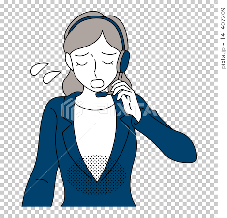 一位戴著耳機的女客服人員道歉。 一位戴著耳機的女客服人員道歉。 141407209