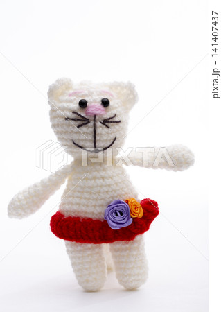 A crocheted cat toy on a white background 141407437