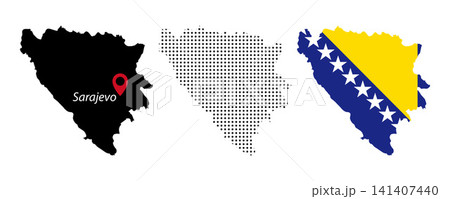 Bosnia and Herzegovina flag and map set. Bosnia and Herzegovina flag in official colors and proportions Bosnia and Herzegovina flag and map set. Bosnia and Herzegovina flag in official colors and proportions 141407440